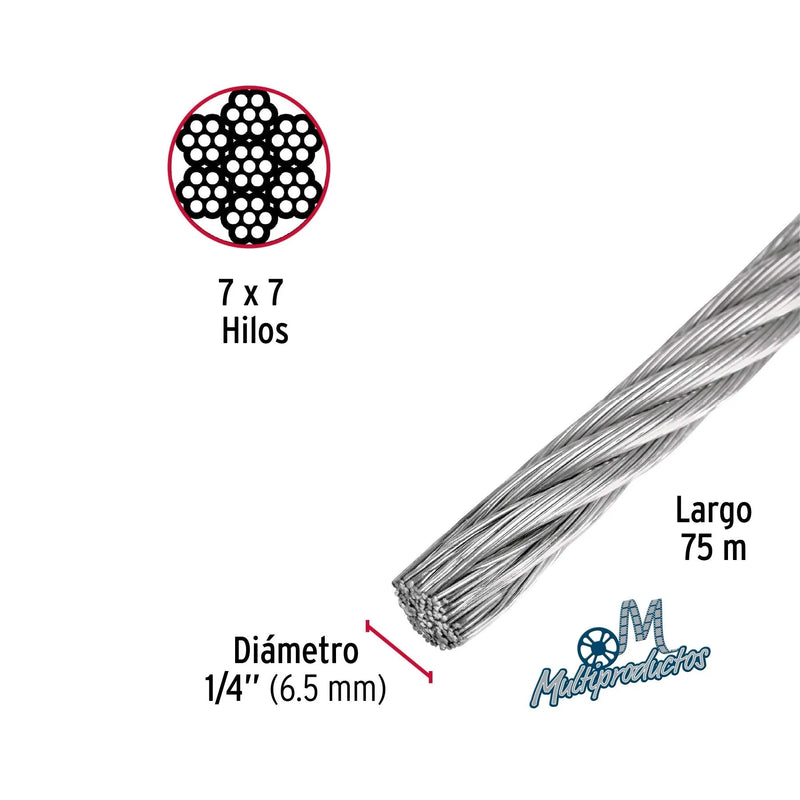 Cargue la imagen en el visor de la galería, Cable de acero, 7 X 7 hilos, carrete plástico de 75 m