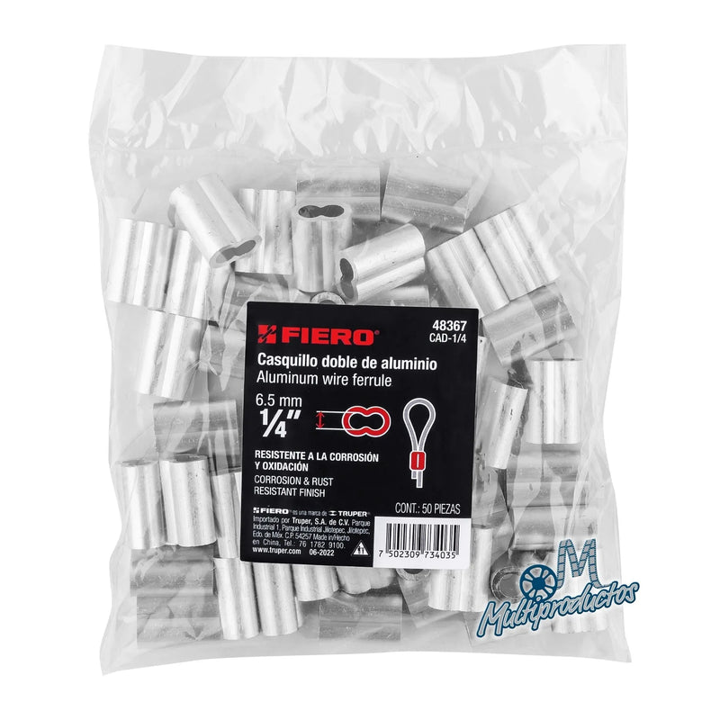 Cargue la imagen en el visor de la galería, Casquillos dobles de aluminio para cables de acero - Bolsa 50 Pzas