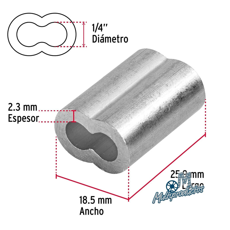 Cargue la imagen en el visor de la galería, Casquillos dobles de aluminio para cables de acero - Bolsa 50 Pzas