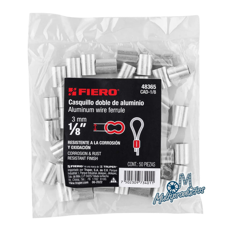 Cargue la imagen en el visor de la galería, Casquillos dobles de aluminio para cables de acero - Bolsa 50 Pzas