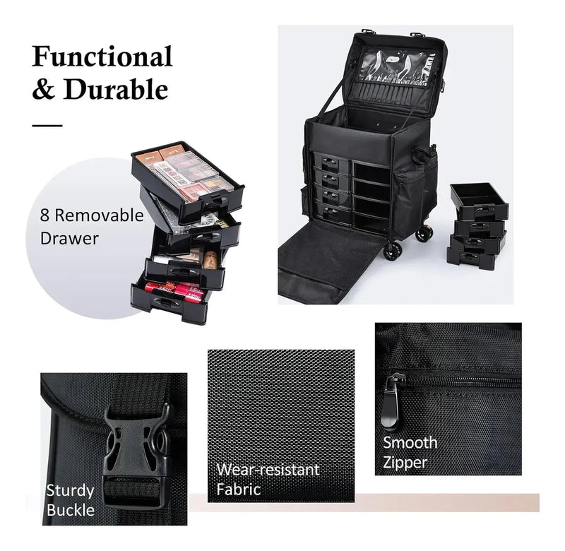 Cargue la imagen en el visor de la galería, Maletín Maquillaje Profesional C/ Ruedas Estuche Organizador