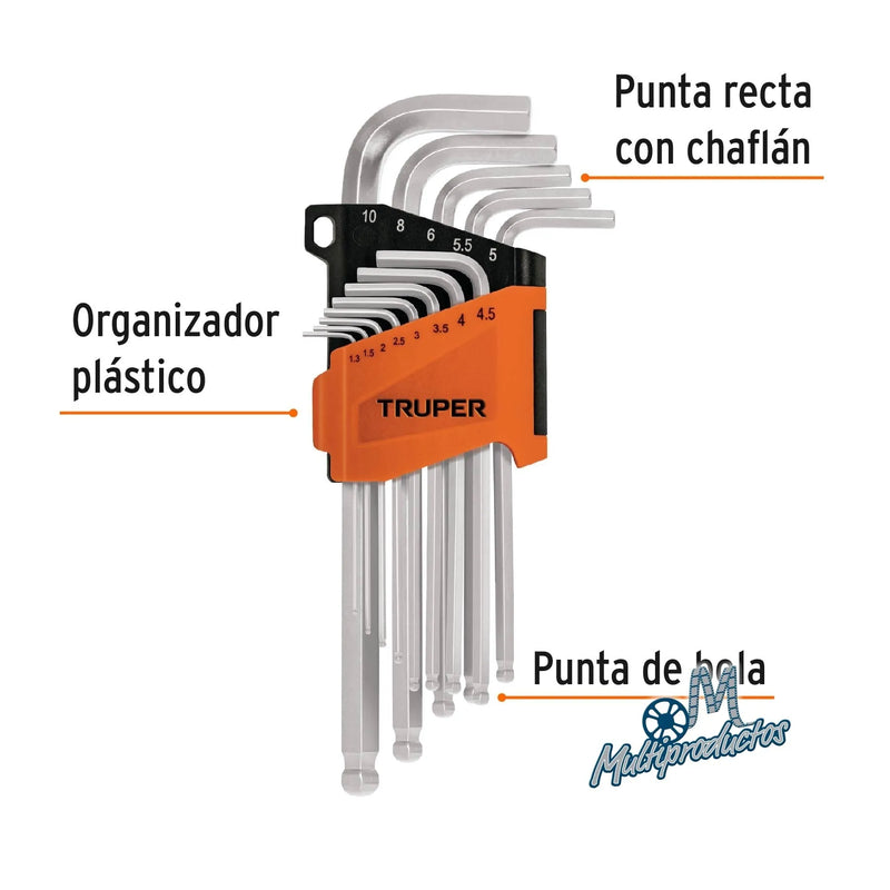 Cargue la imagen en el visor de la galería, Juego 13 llaves allen largas mm punta bola con organizador