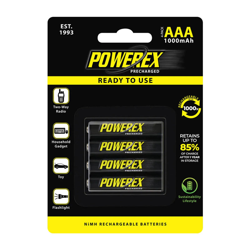 Cargue la imagen en el visor de la galería, Set de 4 Pilas recargables AAA 1000mAh Powerex