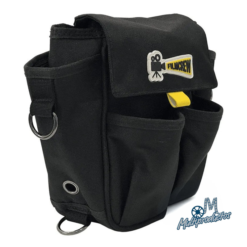 Cargue la imagen en el visor de la galería, Bolsa portaherramientas FilmCrew. Vista en perspectiva de la bolsa pouch portaherramientas FilmCrew mostrando los aros de sujeción metálicos y bolsillos frontales.