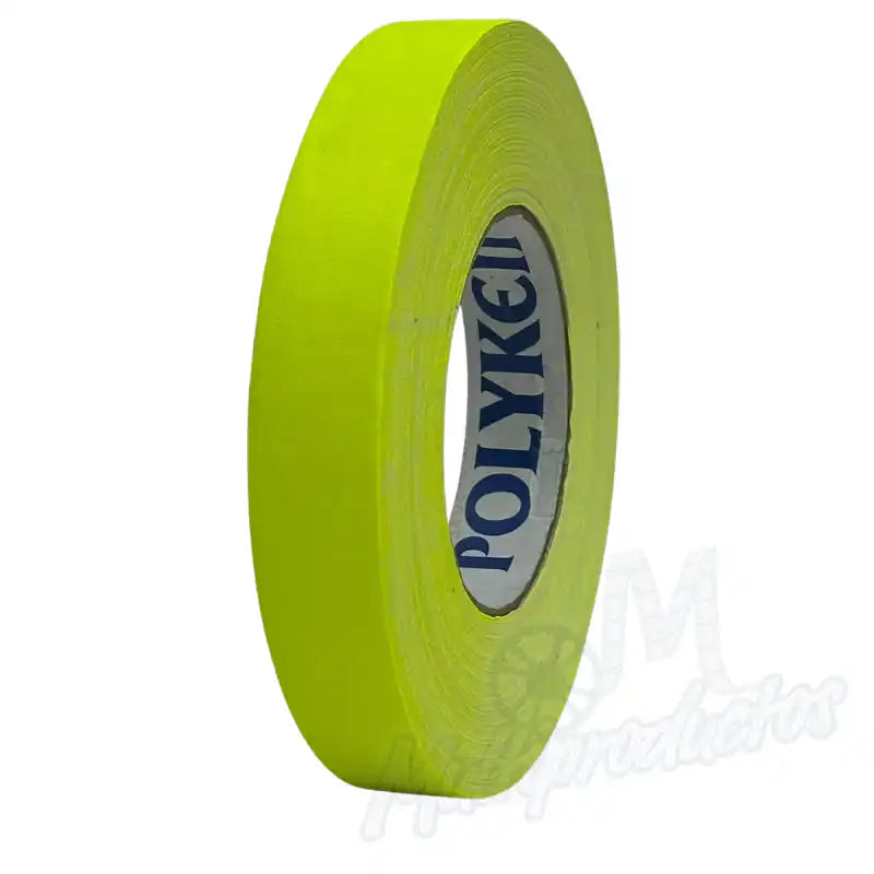 Cargue la imagen en el visor de la galería, Cinta gaffer neón Polyken 510 24 mm x 45 m. Cinta gaffer Polyken 510 color amarillo neón visto desde un ángulo lateral.