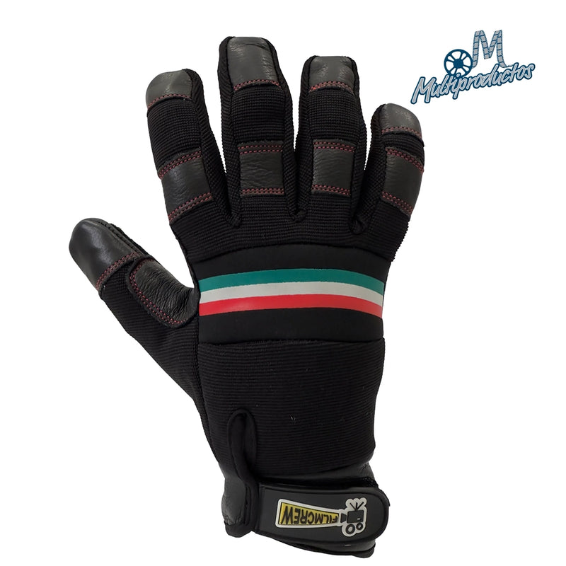 Cargue la imagen en el visor de la galería, Guantes para altas temperaturas FilmCrew. Dorso de guante FilmCrew con diseño tricolor y ajuste de velcro para rodajes.