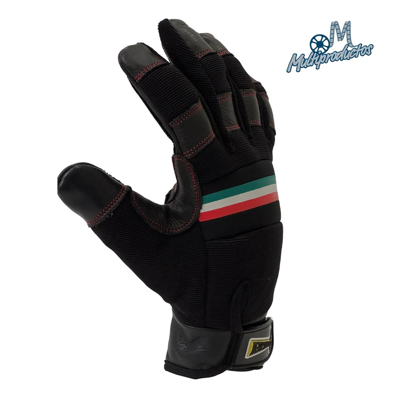 Cargue la imagen en el visor de la galería, Guantes para altas temperaturas FilmCrew. Lateral de guante FilmCrew con diseño tricolor y ajuste de velcro para rodajes.