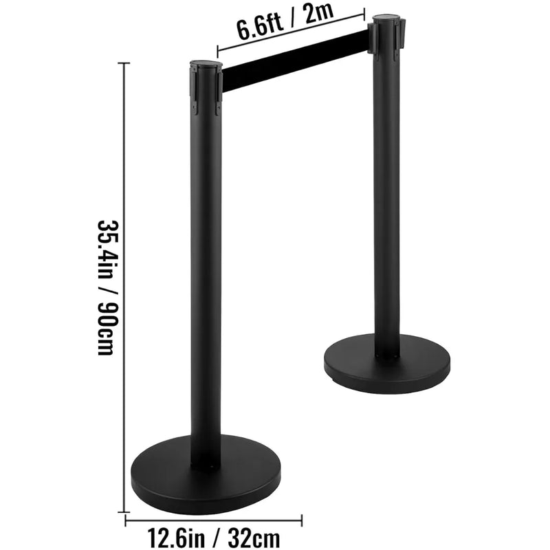 Cargue la imagen en el visor de la galería, 4 Postes Delimitador De Filas Negro Cinta Negra Retractil 2m Negro