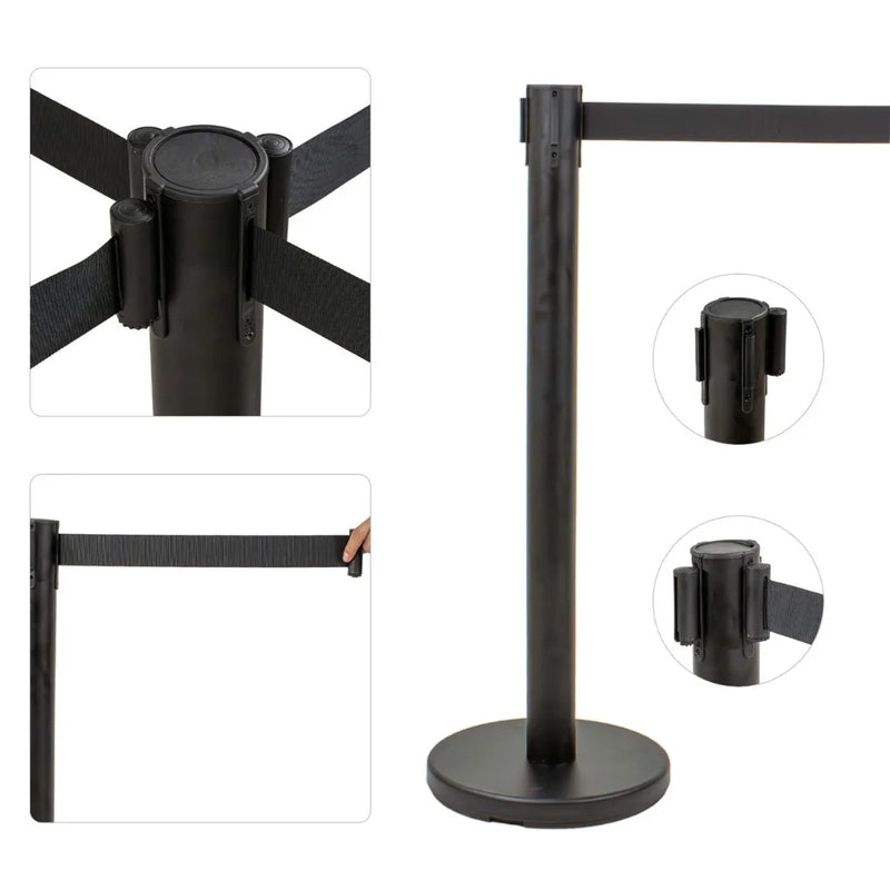 Cargue la imagen en el visor de la galería, 4 Postes Delimitador De Filas Negro Cinta Negra Retractil 2m Negro