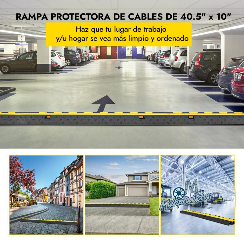 Cargue la imagen en el visor de la galería, Rampa protectora de cables de 2 canales. Rampa protectora de cables de 40.5 por 10 pulgadas instalada en estacionamientos, zonas residenciales y bodegas industriales.