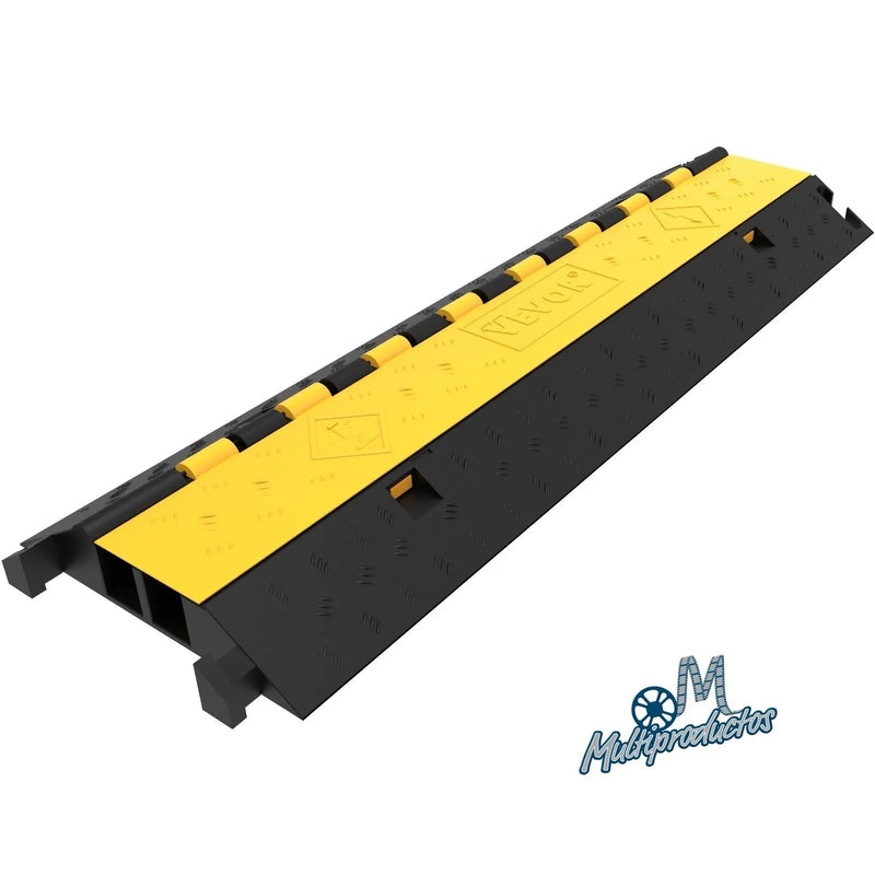 Cargue la imagen en el visor de la galería, Rampa protectora de cables de 2 canales. Rampa protectora de cables de 2 canales resistente con tapa superior amarilla abatible y cuerpo de goma negra.