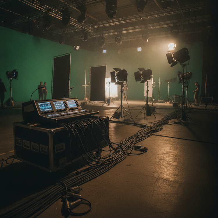 Consola de control DMX conectada a luces de escenario
