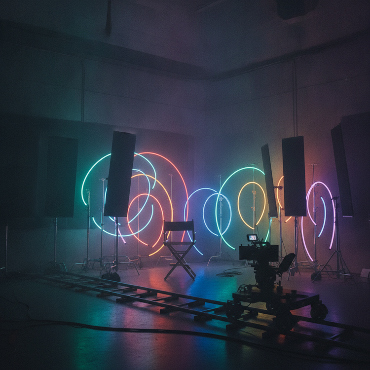 Tubos LED de colores rellenando sombras en set de filmacion
