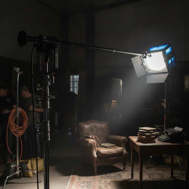 Menace arm extendiendo luz desde C-stand en set