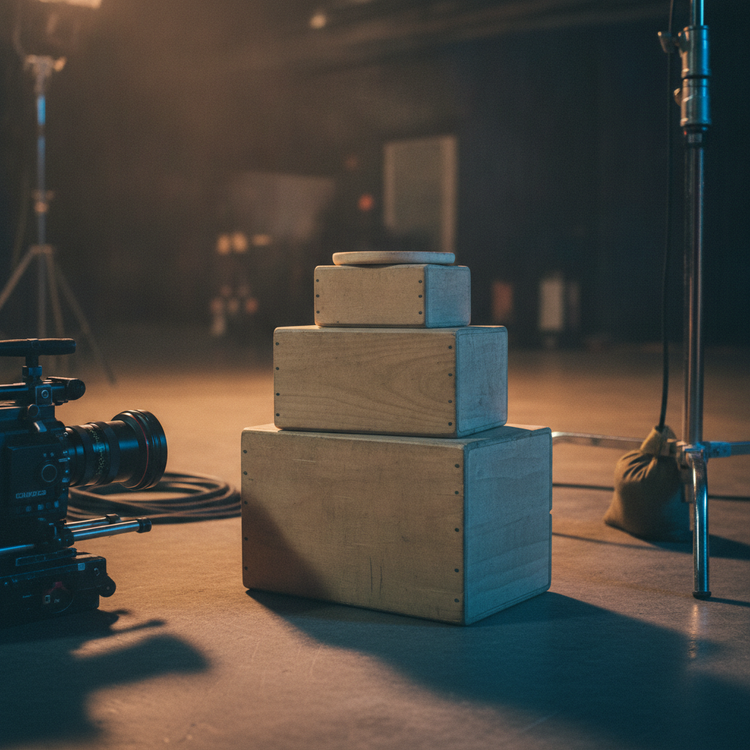Apple boxes apiladas en piso de foro de filmacion