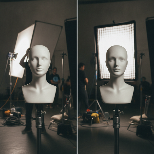 Comparacion de luz rebotada y luz difuminada en maniqui de set