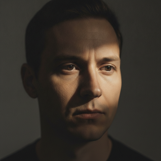 Retrato con iluminacion Rembrandt en estudio cinematografico