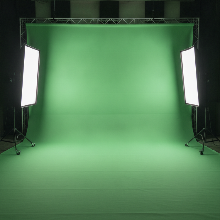 Fondo de croma verde iluminado uniformemente en estudio