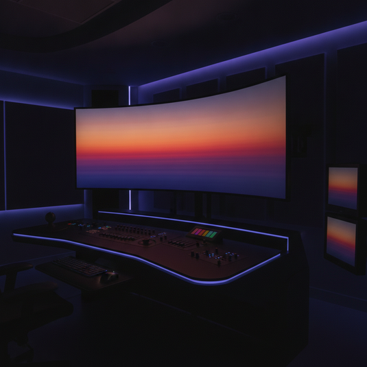 Monitor de suite de color grading con gradiente de atardecer