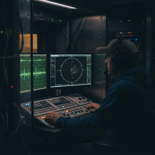 Ingeniero de video monitoreando waveform y vectorscopio