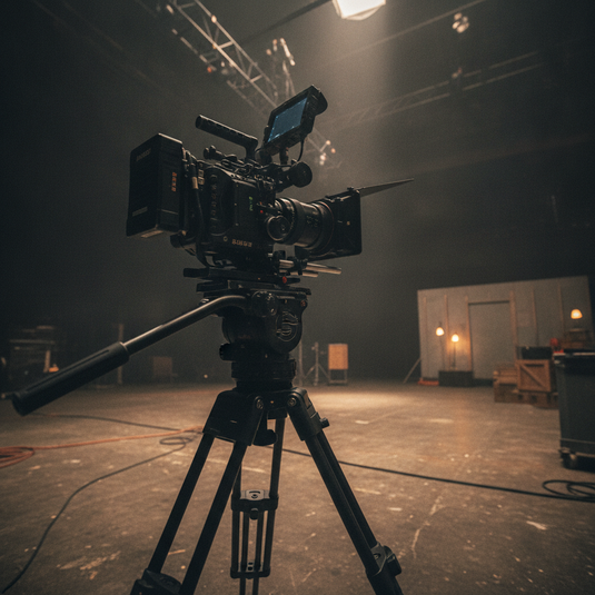 Cabeza fluida profesional con camara de cine balanceada