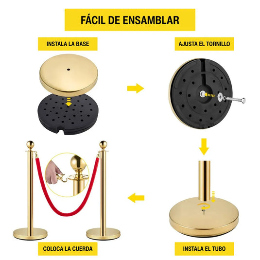 4 Postes Acero Poste Delimitadores Dorado Vip