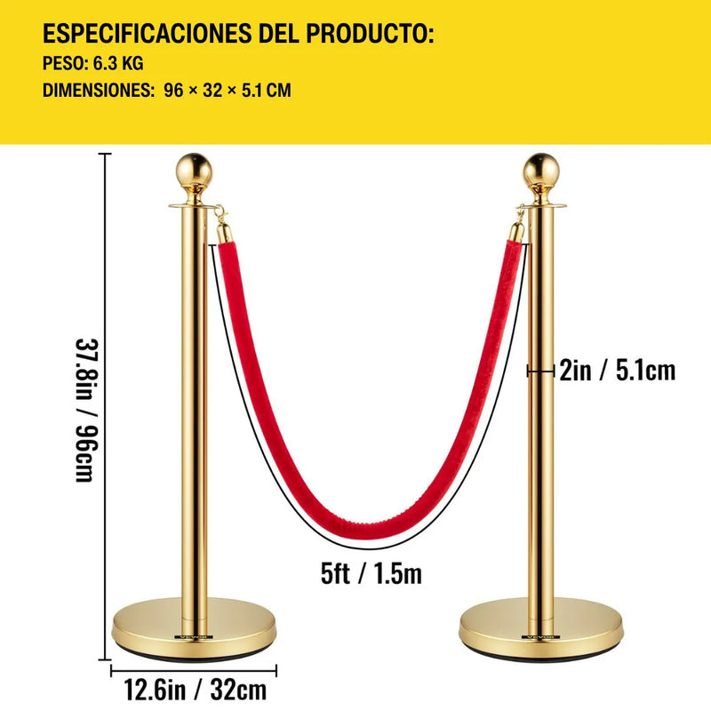 Cargue la imagen en el visor de la galería, 4 Postes Acero Poste Delimitadores Dorado Vip
