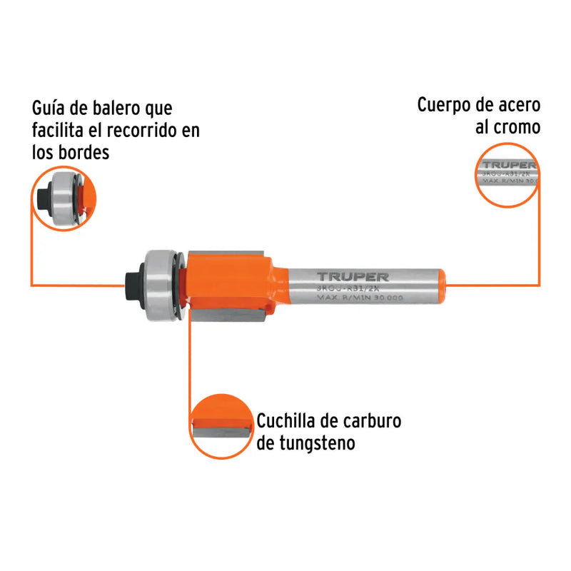 Cargue la imagen en el visor de la galería, Broca para router, corte recto, 1/2" con balero - Multiproductos y expendables SA de CV

