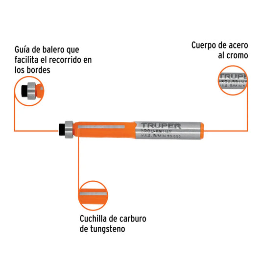 Broca para router, corte recto, 1/4" con balero - Multiproductos y expendables SA de CV