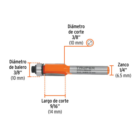 Broca para router, corte recto, 3/8" con balero - Multiproductos y expendables SA de CV