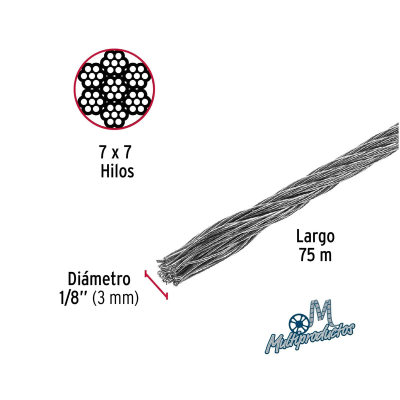 Cargue la imagen en el visor de la galería, Cable de acero, 7 X 7 hilos, carrete plástico de 75 m

