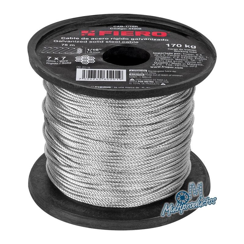 Cargue la imagen en el visor de la galería, Cable de acero, 7 X 7 hilos, carrete plástico de 75 m
