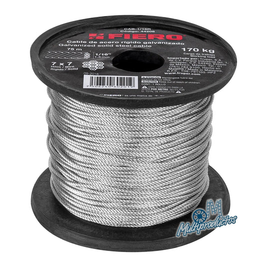 Cable de acero, 7 X 7 hilos, carrete plástico de 75 m