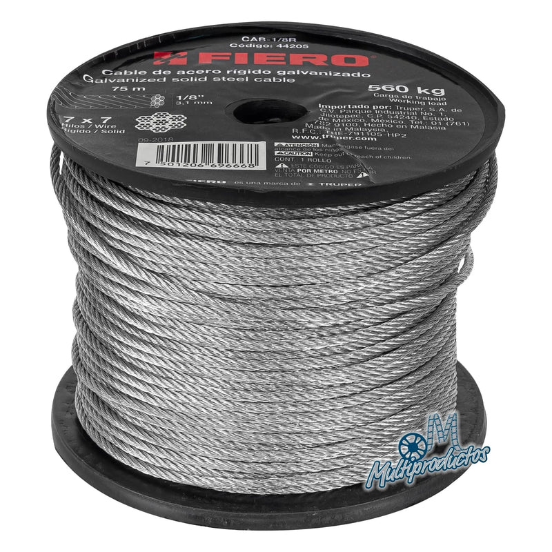 Cargue la imagen en el visor de la galería, Cable de acero, 7 X 7 hilos, carrete plástico de 75 m

