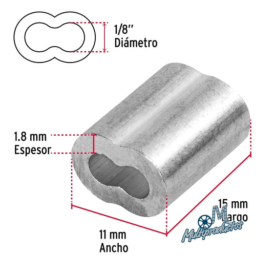 Casquillos dobles de aluminio para cables de acero - Bolsa 50 Pzas