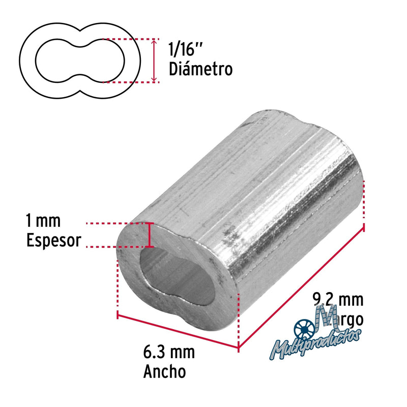 Cargue la imagen en el visor de la galería, Casquillos dobles de aluminio para cables de acero - Bolsa 50 Pzas
