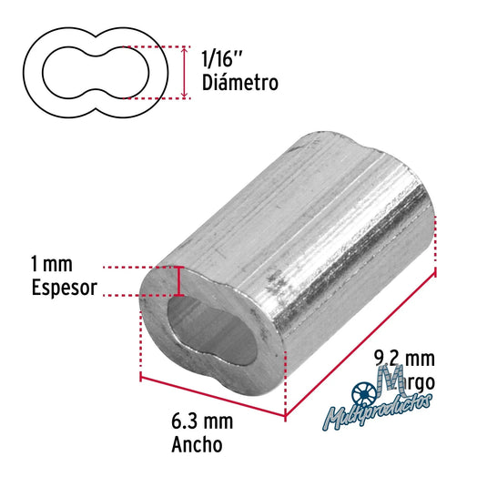 Casquillos dobles de aluminio para cables de acero - Bolsa 50 Pzas