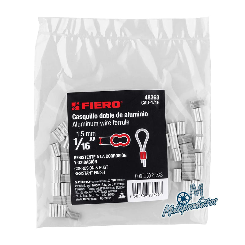 Cargue la imagen en el visor de la galería, Casquillos dobles de aluminio para cables de acero - Bolsa 50 Pzas
