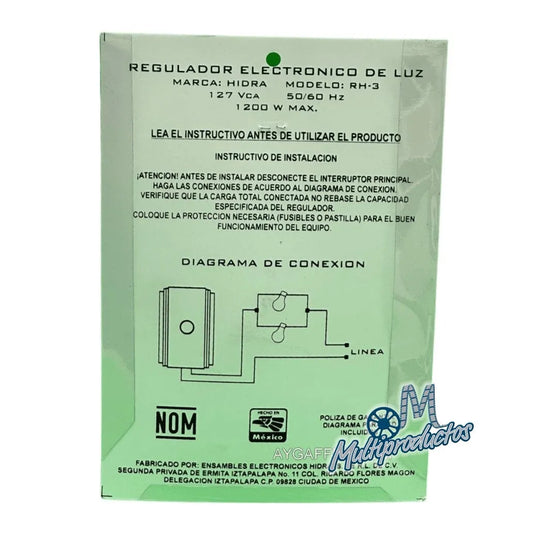DIMMER ATENUADOR DE LUZ HIDRA - Sin Garantía