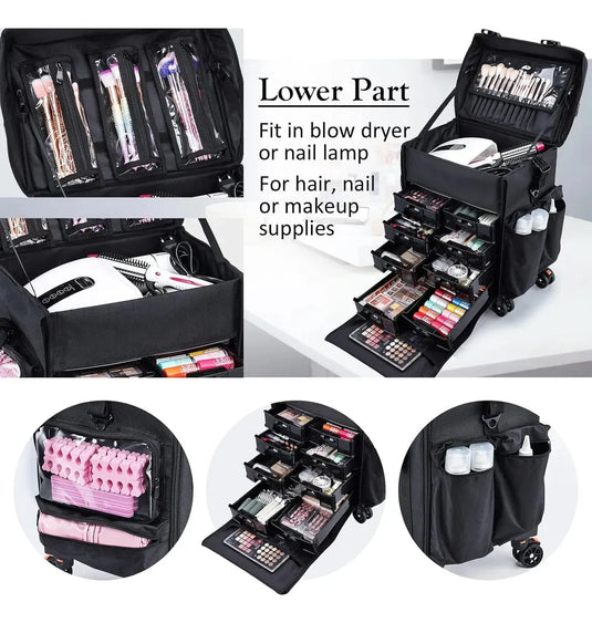 Maletín Maquillaje Profesional C/ Ruedas Estuche Organizador