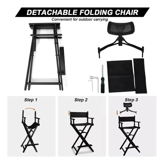 Silla de Director de Aluminio con Reposacabeza y Bolsa de Almacenamiento