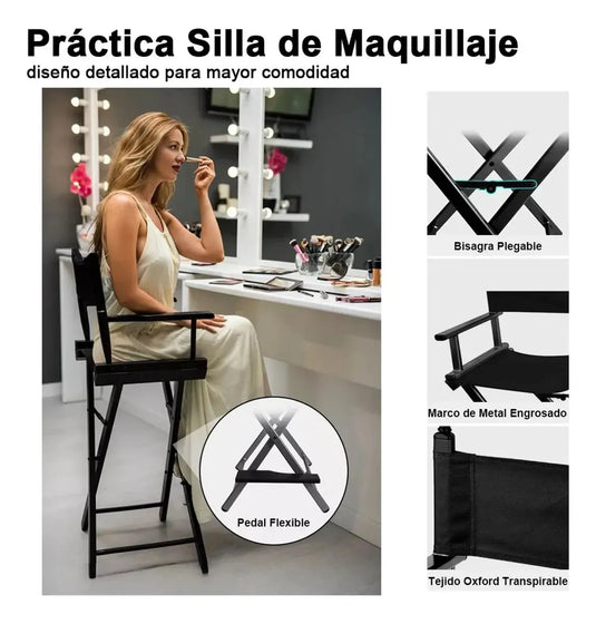Silla de Director de Aluminio con Reposacabeza y Bolsa de Almacenamiento