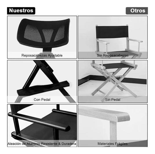 Silla de Director de Aluminio con Reposacabeza y Bolsa de Almacenamiento
