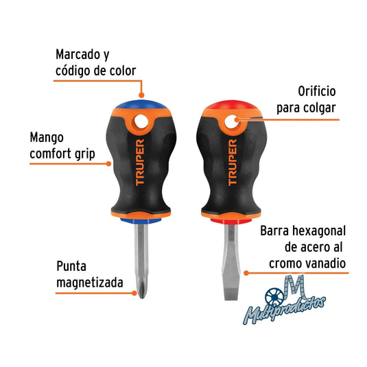 Dúo de desarmadores 1/4" x 1-1/2" mango Comfort Grip