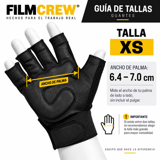 Guante fingerless FilmCrew talla XS, ancho de palma 6.4 a 7.0 cm