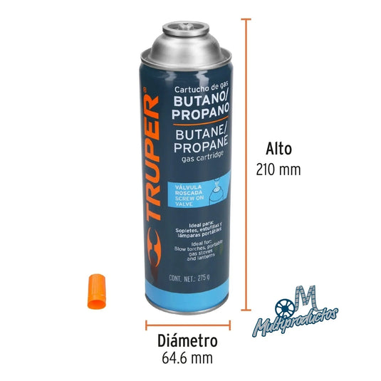 GAS BUTANO con valvula roscada de 275 g