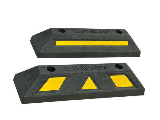 2 Topes De Estacionamiento Color Negro/amarillo Reflejante