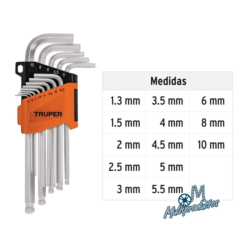 Cargue la imagen en el visor de la galería, Juego 13 llaves allen largas mm punta bola con organizador
