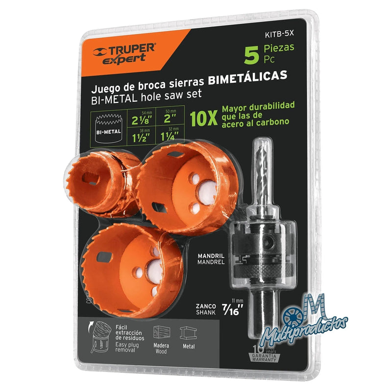 Cargue la imagen en el visor de la galería, Juego de Chaperas - 4 brocasierras bimetálicas y 1 mandril
