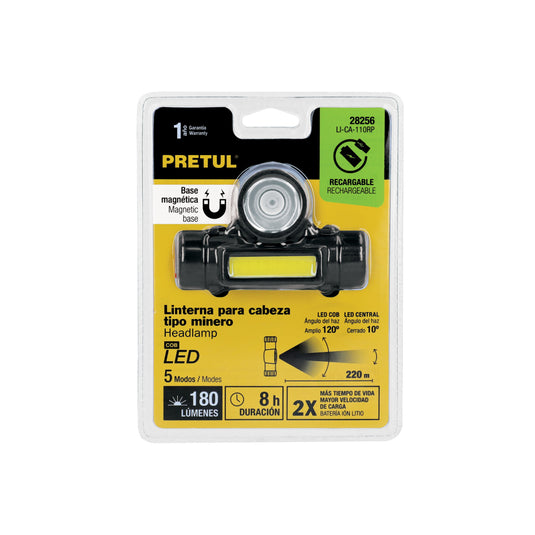 Linterna de minero LED 180 lm, con imán, recargable